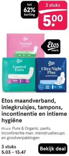 Etos Etos maandverband, inlegkruisjes, tampons, incontinentie en intieme hygiëne aanbieding