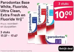 Etos Parodontax Base White, Fluoride, Ultra Clean, Extra Fresh en Fluoride Vrij aanbieding