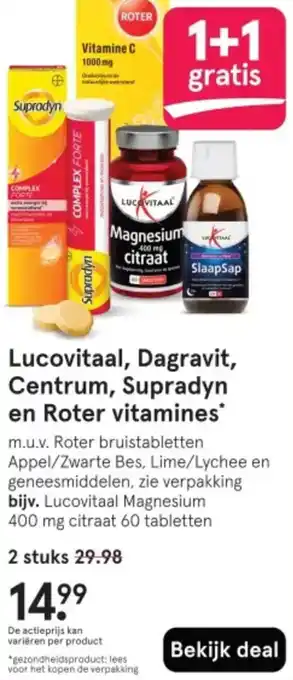 Etos Lucovitaal, Dagravit, Centrum, Supradyn en Roter vitamines aanbieding