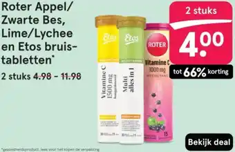 Etos Roter Appel/ Zwarte Bes, Limoen/Lychee en Etos bruistabletten aanbieding