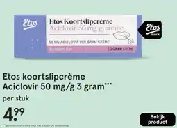 Etos Etos koortslipcrème Aciclovir 50 mg/g aanbieding