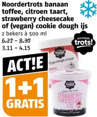 Poiesz Noordertrots banaan toffee, citroen taart, strawberry cheesecake of (vegan) cookie dough ijs aanbieding