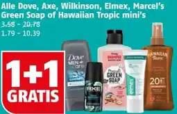 Poiesz Alle Dove, Axe, Wilkinson, Elmex, Marcel's Green Soap of Hawaiian Tropic mini's aanbieding