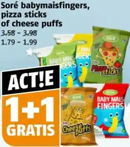 Poiesz Soré babymaisfingers, pizza sticks of cheese puffs aanbieding