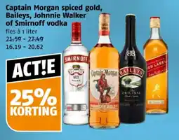 Poiesz Captain Morgan spiced gold, Baileys, Johnnie Walker of Smirnoff vodka aanbieding