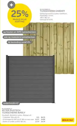 Praxis Op Houten en WPC tuinschermen aanbieding
