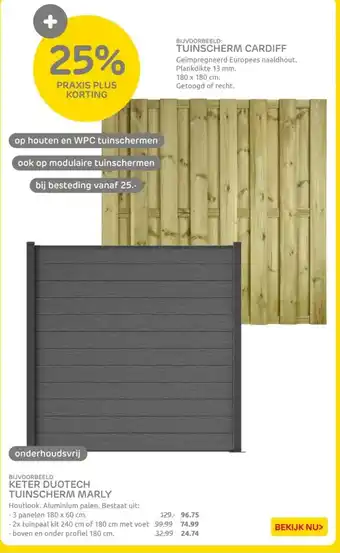 Praxis Op Houten en WPC tuinschermen aanbieding