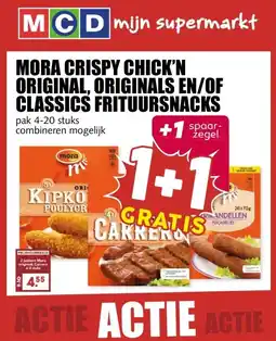 MCD Supermarkt MORA CRISPY CHICK'N ORIGINAL, ORIGINALS EN/OF CLASSICS FRITUURSNACKS aanbieding