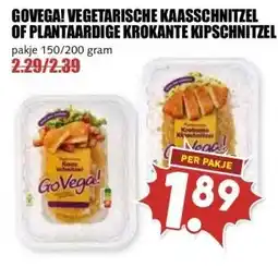 MCD Supermarkt GOVEGA! VEGETARISCHE KAASSCHNITZEL OF PLANTAARDIGE KROKANTE KIPSCHNITZEL aanbieding