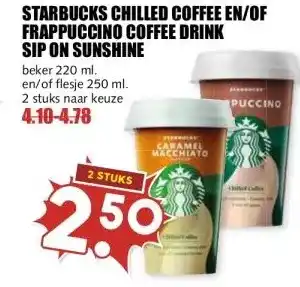 MCD Supermarkt STARBUCKS CHILLED COFFEE EN/OF FRAPPUCCINO COFFEE DRINK SIP ON SUNSHINE aanbieding