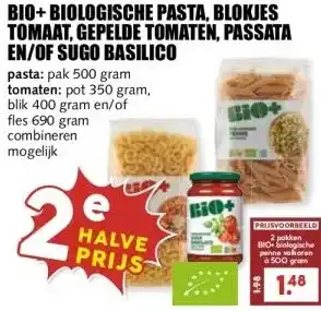 MCD Supermarkt BIO+BIOLOGISCHE PASTA, BLOKJES TOMAAT, GEPELDE TOMATEN, PASSATA EN/OF SUGO BASILICO aanbieding