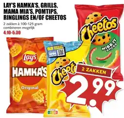 MCD Supermarkt LAY'S HAMKA'S, GRILLS, MAMA MIA'S, POMTIPS, RINGLINGS EN/OF CHEETOS aanbieding