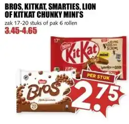 MCD Supermarkt BROS, KITKAT, SMARTIES, LION OF KITKAT CHUNKY MINI'S aanbieding