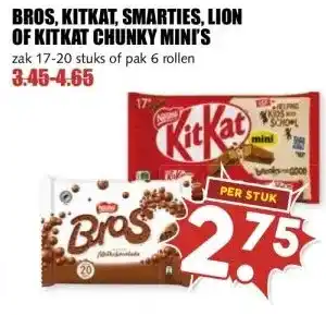 MCD Supermarkt BROS, KITKAT, SMARTIES, LION OF KITKAT CHUNKY MINI'S aanbieding