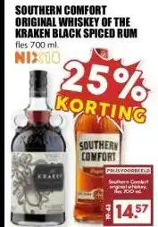 MCD Supermarkt SOUTHERN COMFORT ORIGINAL WHISKEY OF THE KRAKEN BLACK SPICED RUM aanbieding