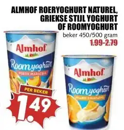 MCD Supermarkt ALMHOF ROERYOGHURT NATUREL, GRIEKSE STIJL YOGHURT OF ROOMYOGHURT aanbieding