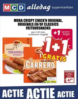 MCD Supermarkt MORA CRISPY CHICK'N ORIGINAL, ORIGINALS EN/OF CLASSICS FRITUURSNACKS aanbieding