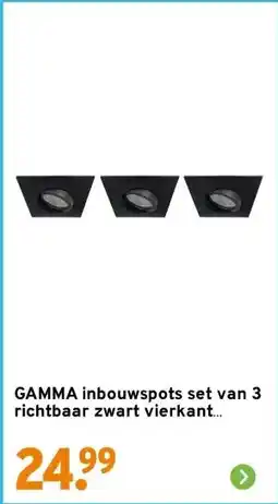 GAMMA GAMMA inbouwspots set van 3 richtbaar zwart vierkant 92mm x 92mm aanbieding