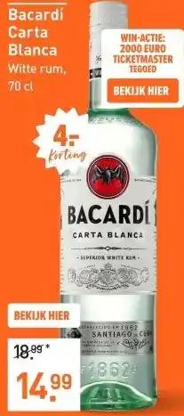 Gall & Gall Bacardí Carta Blanca 70CL aanbieding