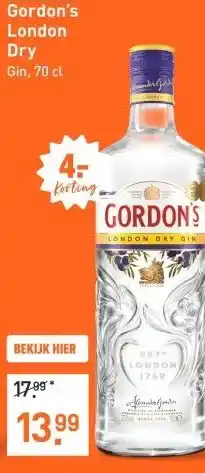Gall & Gall Gordon's London Dry 70CL aanbieding