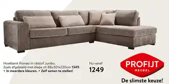 Profijt Meubel Hoekbank Pomasi in ribstof Jumbo aanbieding