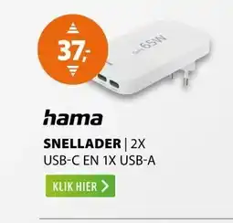 Expert Hama Snellader 2x USB-C 1x USB-A platte mini-oplader PD 65 W Wit aanbieding