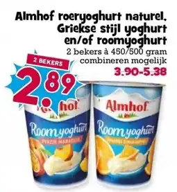 Boon`s Markt Almhof roeryoghurt naturel, Griekse stijl yoghurt en/of roomyoghurt aanbieding