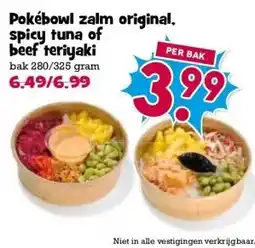 Boon`s Markt Pokébowl zalm original. spicy tuna of beef teriyaki aanbieding