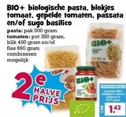 Boon`s Markt BIO+ biologische pasta. blokjes tomaat, gepelde tomaten, passata en/of sugo basilico aanbieding