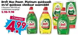 Boon`s Markt Dreft Max Power, Platinum quickwash en/of quickwas vloeibaar wasmiddel aanbieding