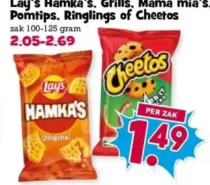 Boon`s Markt Lay's Hamka's, Grills, Mama mia's. Pomtips. Ringlings of Cheetos aanbieding