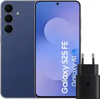 Coolblue Samsung Galaxy S25 FE 128GB Donkerblauw 5G + Samsung Oplader 25 Watt Zwart aanbieding