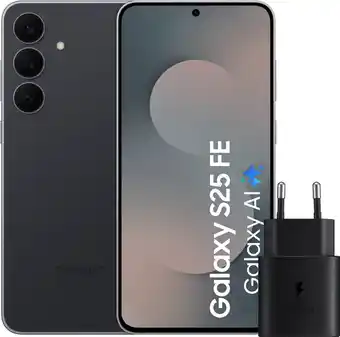 Coolblue Samsung Galaxy S25 FE 128GB Zwart 5G + Samsung Oplader 25 Watt Zwart aanbieding