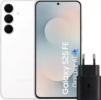 Coolblue Samsung Galaxy S25 FE 128GB Wit 5G + Samsung Oplader 25 Watt Zwart aanbieding