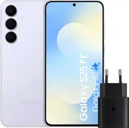 Coolblue Samsung Galaxy S25 FE 256GB Lichtblauw 5G + Samsung Oplader 25 Watt Zwart aanbieding