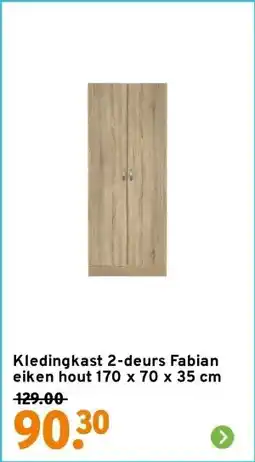 GAMMA Kledingkast 2-deurs Fabian eiken hout 170 x 70 x 35 cm aanbieding