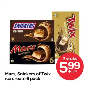 Spar Mars, Snickers of Twix ice cream 6 pack aanbieding