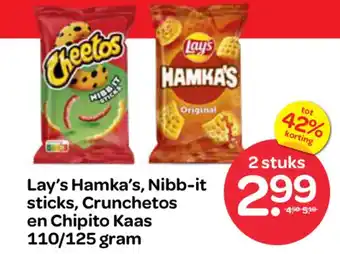 Spar Lay's Hamka's, Nibb-it sticks, Crunchetos en Chipito Kaas aanbieding