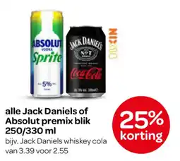 Spar alle Jack Daniels of Absolut premix aanbieding