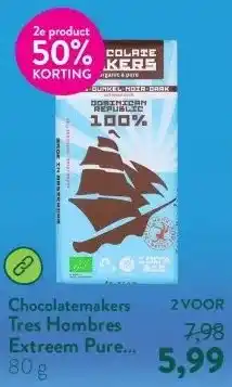 Holland & Barrett Tres Hombres Extreem Pure Chocolade 100% aanbieding