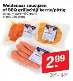 Coop Weidenaar saucijzen of BBQ grillschijf kerrie/pittig aanbieding