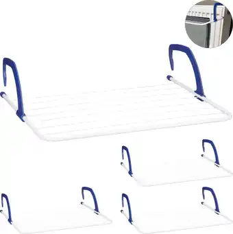 Bol.com Relaxdays 4 x hangdroogrek - droogrek hangend - camping - balkon - 48 m drooglengte aanbieding