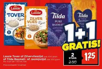 Vomar Voordeelmarkt Lassie Tover of Zilvervliesrijst of Tilda Basmati- of Jasmijnrijst aanbieding