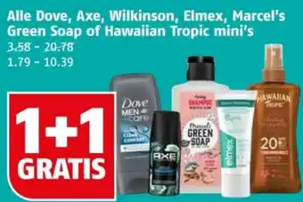 Poiesz Alle Dove, Axe, Wilkinson, Elmex, Marcel's Green Soap of Hawaiian Tropic mini's aanbieding