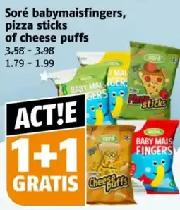 Poiesz Soré babymaisfingers, pizza sticks of cheese puffs aanbieding