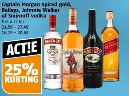Poiesz Captain Morgan spiced gold, Baileys, Johnnie Walker of Smirnoff vodka aanbieding