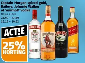 Poiesz Captain Morgan spiced gold, Baileys, Johnnie Walker of Smirnoff vodka aanbieding