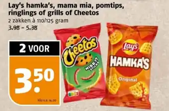 Poiesz Lay's hamka's, mama mia, pomtips, ringlings of grills of Cheetos aanbieding