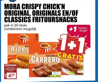 De Boerenschuur Mora crispy chick'n original, originals en/of classics frituursnacks aanbieding