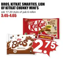 De Boerenschuur Bros, kitkat, smarties, lion of kitkat chunky mini's aanbieding